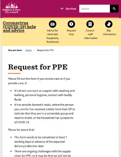 Request PPE - Homepage